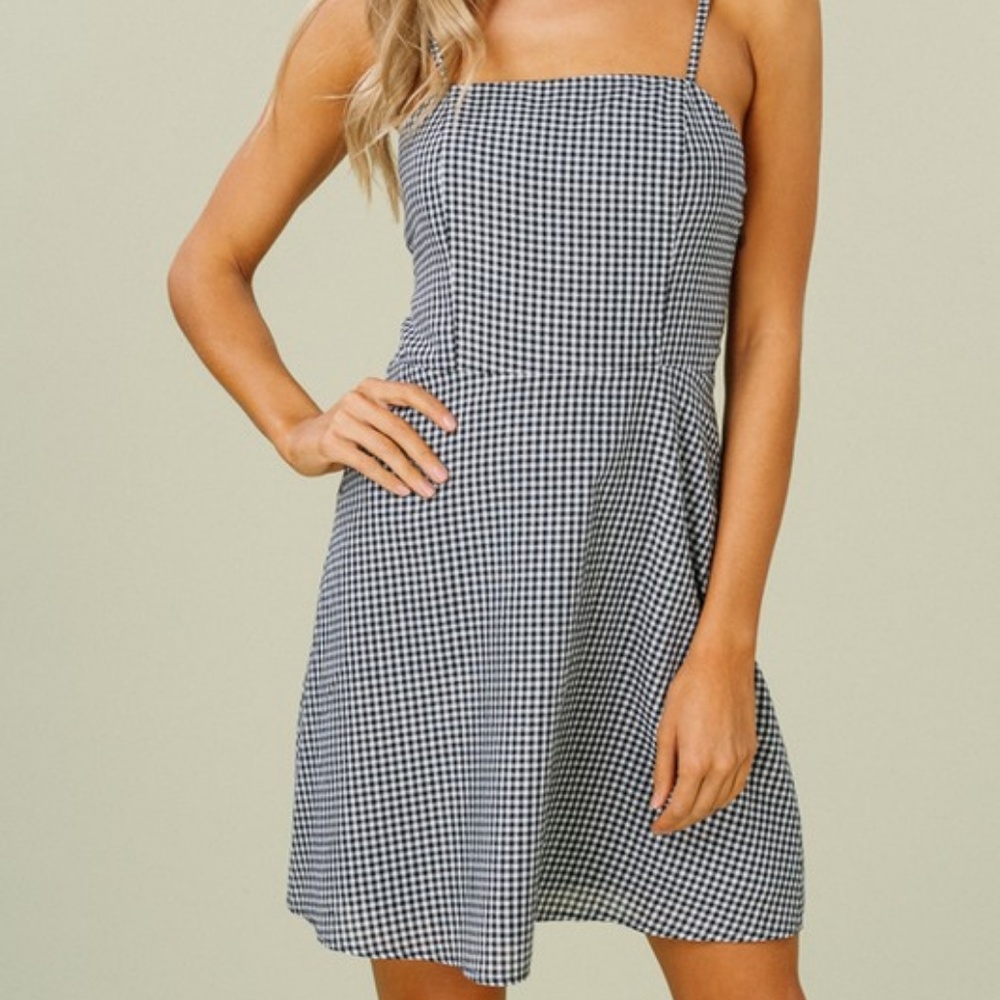 SOLD OUT Gingham Print Straight Neck Dress - Picture 2 of 5